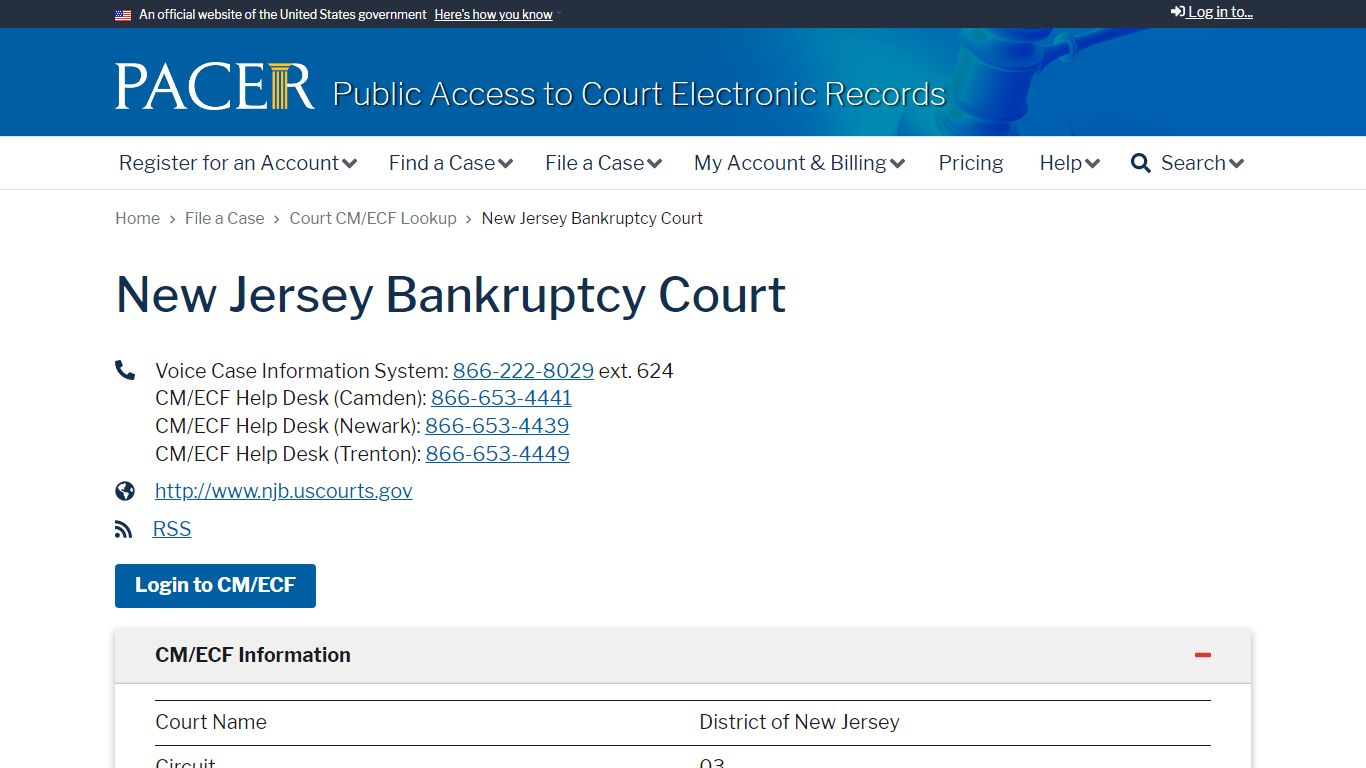 New Jersey Bankruptcy Court | PACER: Federal Court Records